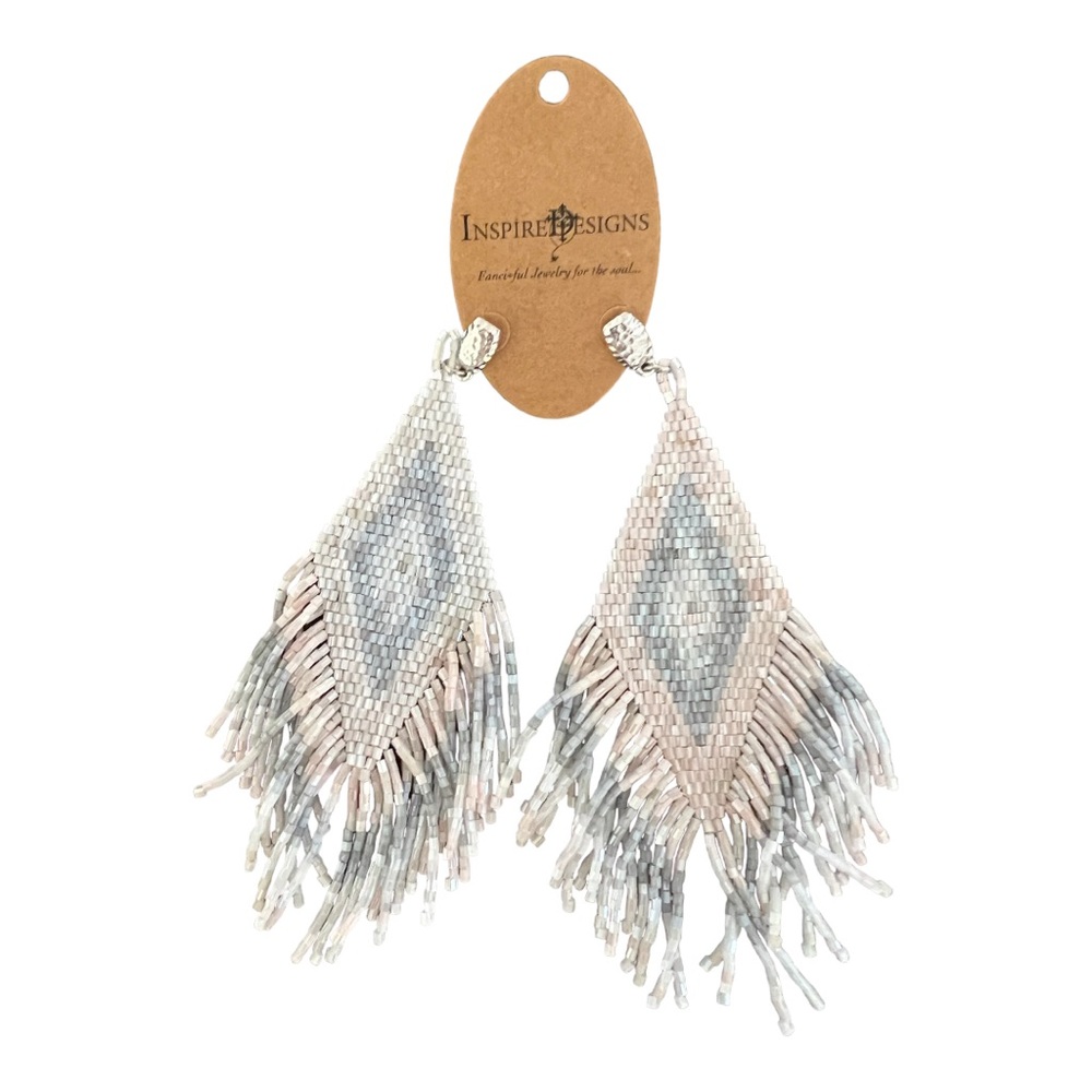 Western Seed bead earrings coastal cowgirl pink  blush and grey New 5” silver